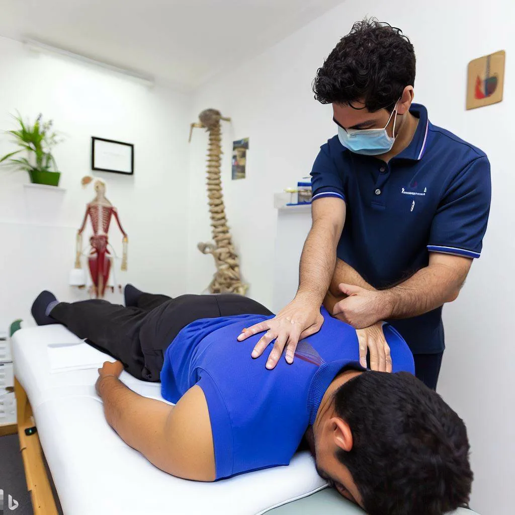 Osteopath in treatment room performing shoulder manipulation on patient lying on the treatment table, illustrating the interconnectedness of the body's systems.