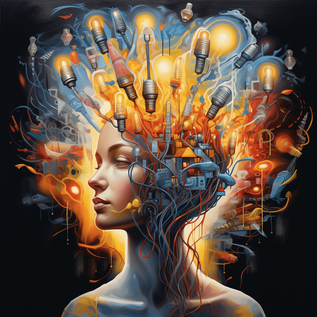 Illustration of a mind bursting with innovative and creative ideas.