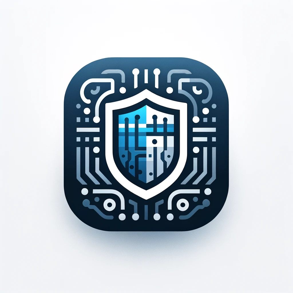 Simplified app icon depicting an abstract shield with a digital pattern, denoting cybersecurity.